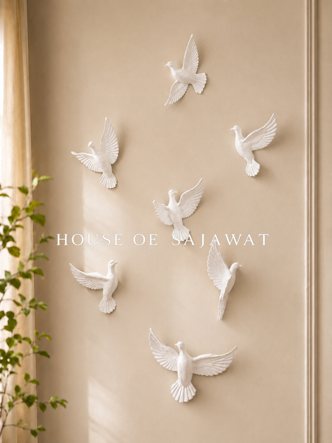(D103) 6Pc White Flying Birds