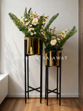 (PA1067) Planter With Flower Arrangement 2Pc Set